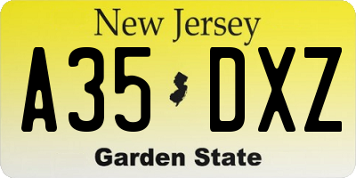 NJ license plate A35DXZ