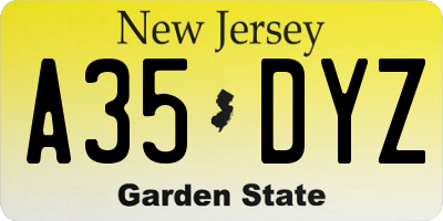 NJ license plate A35DYZ