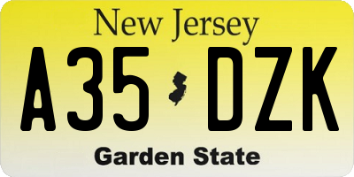 NJ license plate A35DZK
