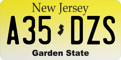 NJ license plate A35DZS