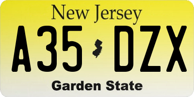 NJ license plate A35DZX