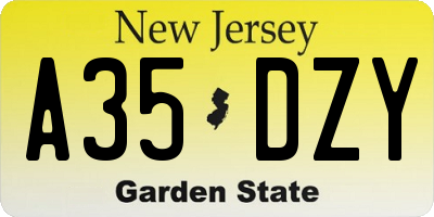 NJ license plate A35DZY