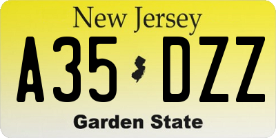 NJ license plate A35DZZ