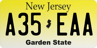 NJ license plate A35EAA