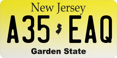 NJ license plate A35EAQ
