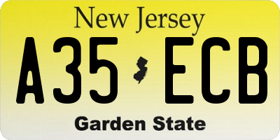 NJ license plate A35ECB