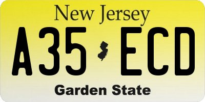 NJ license plate A35ECD