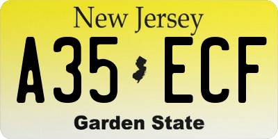NJ license plate A35ECF