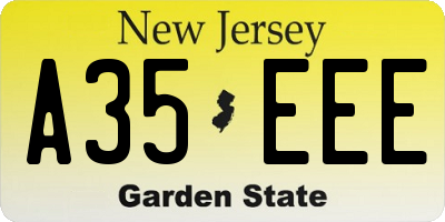 NJ license plate A35EEE