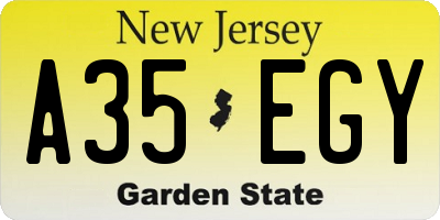 NJ license plate A35EGY