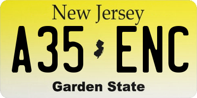 NJ license plate A35ENC