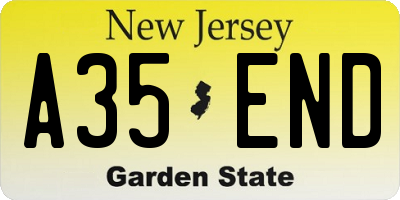 NJ license plate A35END