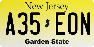 NJ license plate A35EON