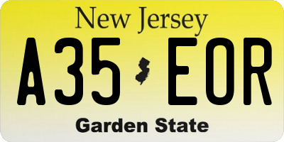 NJ license plate A35EOR