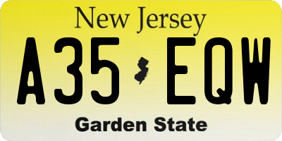 NJ license plate A35EQW