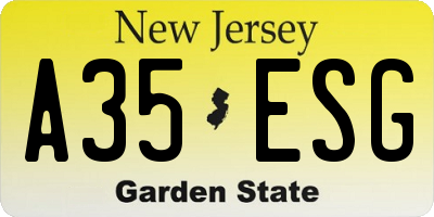 NJ license plate A35ESG