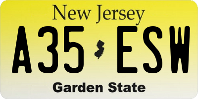 NJ license plate A35ESW