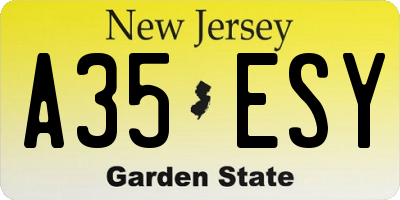 NJ license plate A35ESY