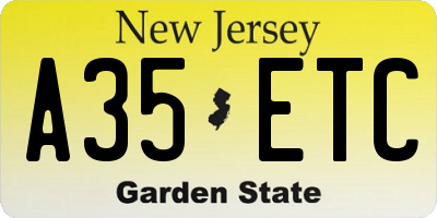 NJ license plate A35ETC