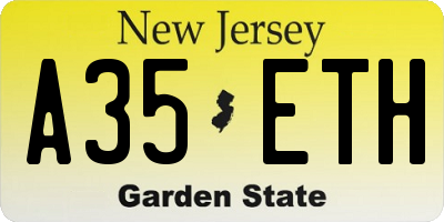 NJ license plate A35ETH