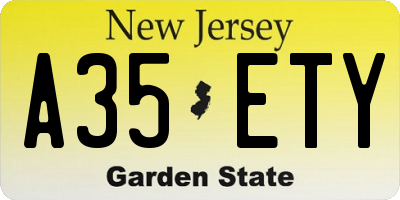 NJ license plate A35ETY