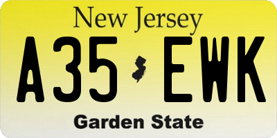 NJ license plate A35EWK