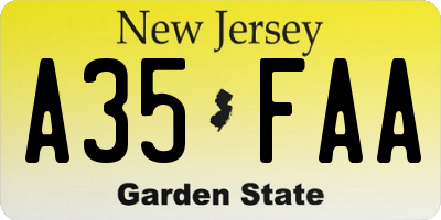 NJ license plate A35FAA