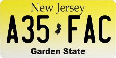 NJ license plate A35FAC