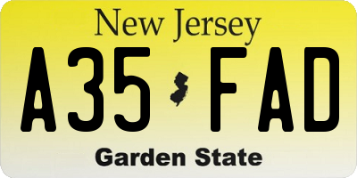 NJ license plate A35FAD