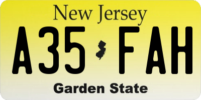 NJ license plate A35FAH