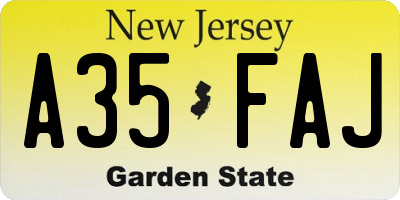 NJ license plate A35FAJ