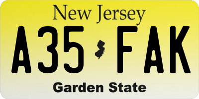 NJ license plate A35FAK