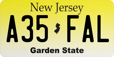 NJ license plate A35FAL