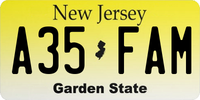 NJ license plate A35FAM