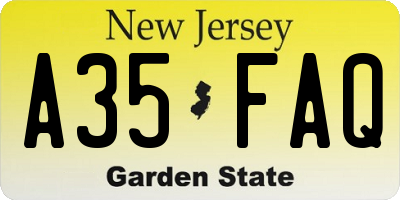 NJ license plate A35FAQ
