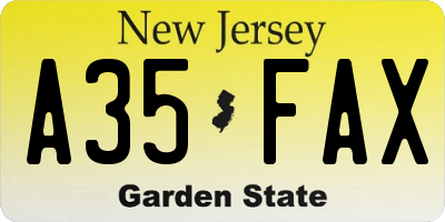 NJ license plate A35FAX
