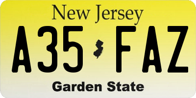 NJ license plate A35FAZ