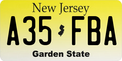 NJ license plate A35FBA