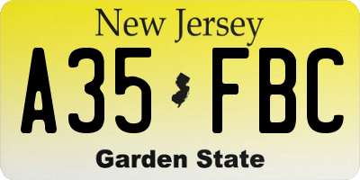 NJ license plate A35FBC
