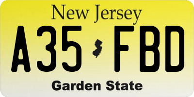 NJ license plate A35FBD