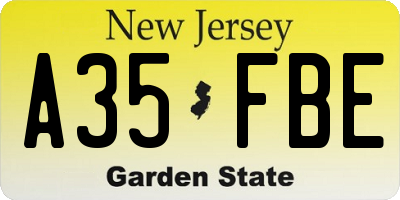 NJ license plate A35FBE