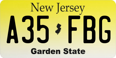 NJ license plate A35FBG