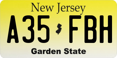 NJ license plate A35FBH