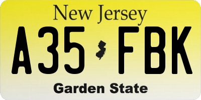 NJ license plate A35FBK