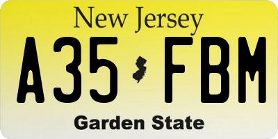 NJ license plate A35FBM