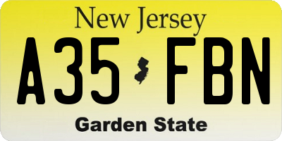 NJ license plate A35FBN