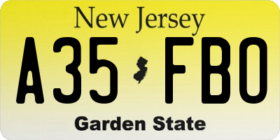 NJ license plate A35FBO