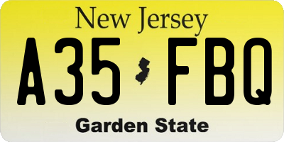 NJ license plate A35FBQ