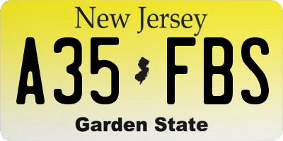 NJ license plate A35FBS
