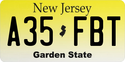 NJ license plate A35FBT
